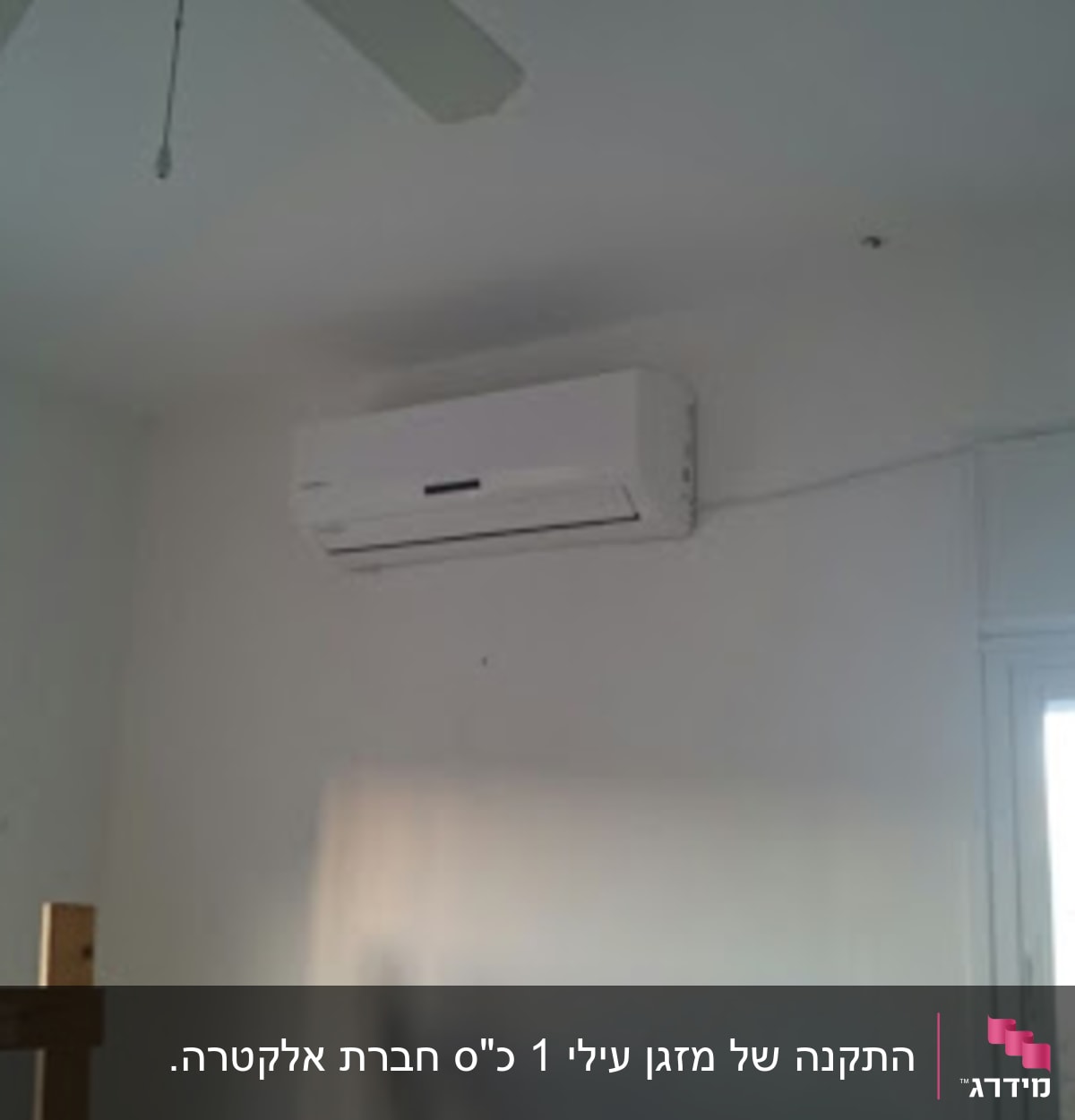 מזגן מותקן על קיר בחדר עם חלון